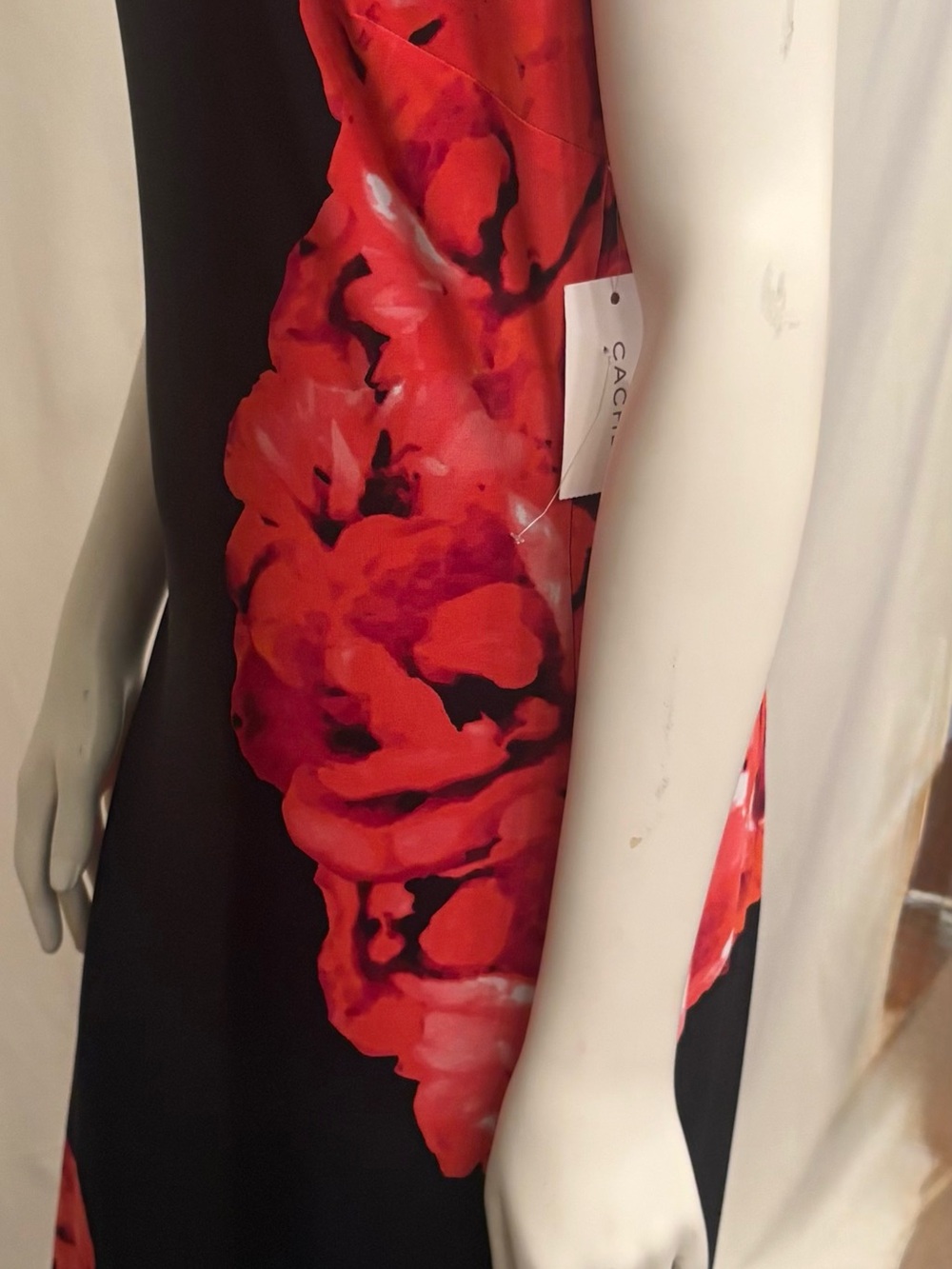 Cache Black Midi Dress with Red Floral Panels - Picture 5 of 6